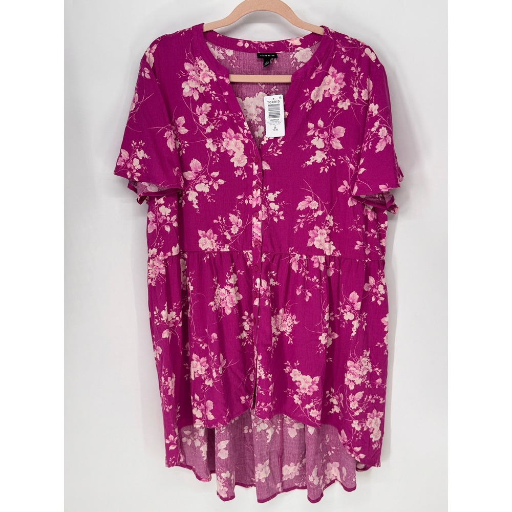 Torrid Tunic Womens 2 Plum NWT Lexie Wash Gauze Empire Waist Floral Button Front
